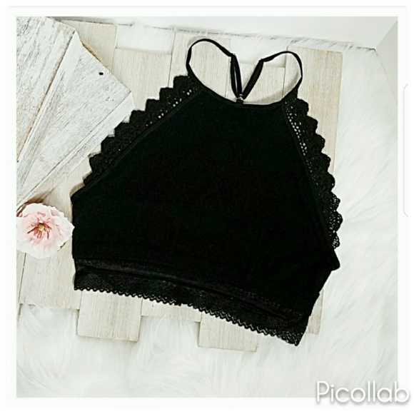 High Neck Crochet Lace Trim Bralette - Picture 2 of 4